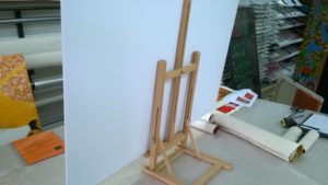 Art Show Partitioning table easel, shown from reverse to illustrate its adjustable nature.