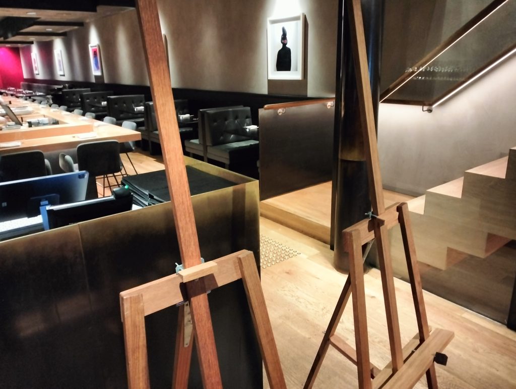 Easels waiting for images at Kisume Japanese Restaurant, Melbourne